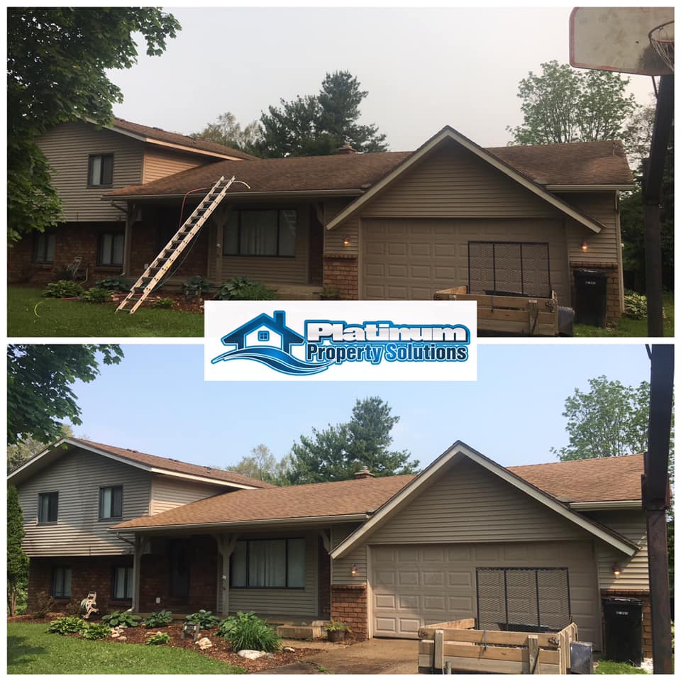 before and after roof washing in grand rapids michigan