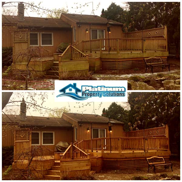 cleaning wood siding and wood deck on west michigan house before and after