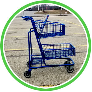 shopping cart in parking lot at cedar springs mi grocery store